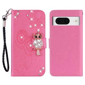 Google Pixel Uggle Rhinestone Lommebok Deksel Varm Rosa