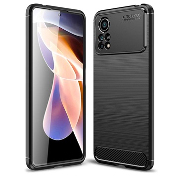 Xiaomi Poco X4 Pro 5G Børstet TPU-deksel - Karbonfiber - Svart