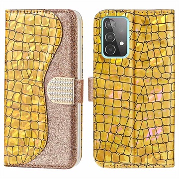 Croco Bling Series Samsung Galaxy A33 5G Lommebok-deksel - Gull