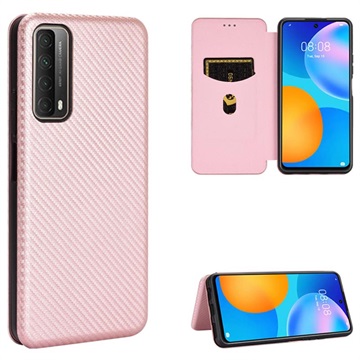 Huawei P Smart 2021 Flip-deksel - Carbon Fiber - Rosa