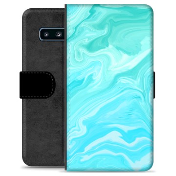 Samsung Galaxy S10 Premium Lommebok-deksel - Blå Marmor