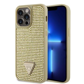 iPhone 15 Pro Max Guess Rhinestones Triangle Metal Logo Deksel - Gull