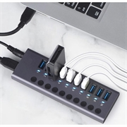 10-porters USB 3.0 Hub med individuelle strømbrytere - Grå