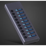 10-porters USB 3.0 Hub med individuelle strømbrytere - Grå