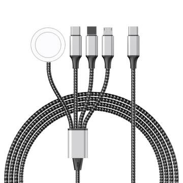 4-i-1 Flettet ladekabel - Type-C, Lightning, Micro USB, Apple Watch - 1.2m