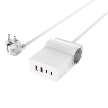 4smarts Desk GaN 6-i-1 Strømskinne - 2x EU Plugs, 2x USB-C, 2x USB-A - Hvit