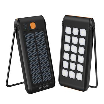 4smarts TitanPack Flex Solar Power Bank 10000mAh med SOS-funksjon, stativ, lommelykt - Svart