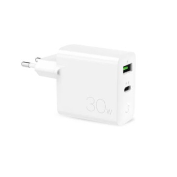 Puro PD hurtig vegglader - 30 W, USB-A, USB-C - hvit