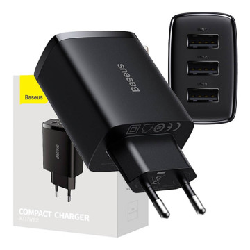 Baseus kompakt hurtiglader CCXJ020101, 3x USB, 17W