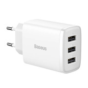 Baseus kompakt hurtiglader CCXJ020102, 3x USB, 17W - Hvit