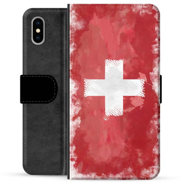 iPhone X / iPhone XS Premium Lommebok-deksel - Sveitsisk Flagg