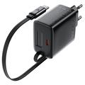 Acefast A110 30W GaN-lader med uttrekkbar USB-C-kabel og USB-C-port - EU-kontakt