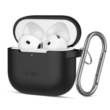 AirPods 4 Tech-Protect silikonetui med krok - svart