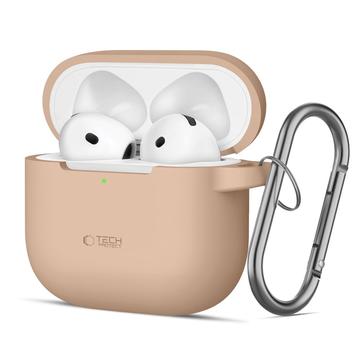 AirPods 4 Tech-Protect silikonetui med krok - Caffe Latte