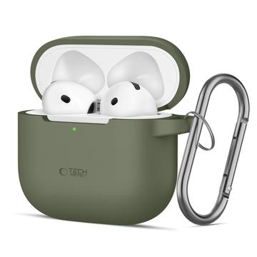 AirPods 4 Tech-Protect silikonetui med krok - olivengrønn