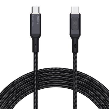 Aukey CB-MCC101 USB-C-kabel med LCD-skjerm - 100W, 1m - Svart