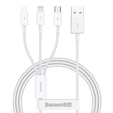 Baseus Superior Series 3-i-1 hurtigladekabel - 1m, 3.5A - Hvit