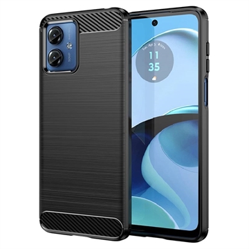 Motorola Moto G14 Børstet TPU Deksel - Karbonfiber - Svart