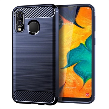 Samsung Galaxy A40 Børstet TPU-deksel - Karbonfiber - Blå