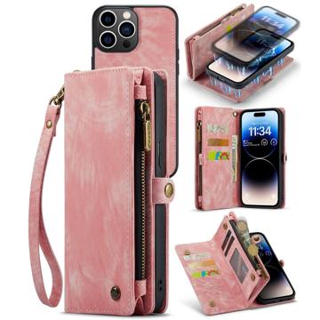 Caseme 2-i-1 Multifunksjonell iPhone 14 Pro Max Lommebok-deksel - Rosa