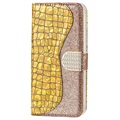 Croco Bling Series Samsung Galaxy S21 FE 5G Lommebok-deksel - Gull