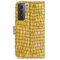 Croco Bling Series Samsung Galaxy S21 FE 5G Lommebok-deksel - Gull