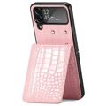 Crocodile Series Samsung Galaxy Z Flip4 Lommebok-deksel - Rosa