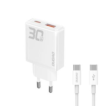 Dudao A30EUT 30W GaN-vegglader med USB-C-kabel - hvit