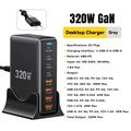 Essager 320W GaN Multi-Port Bordlader - 4x USB-A- og 4x Type-C-porter, EU-kontakt - Svart