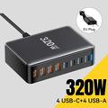 Essager 320W GaN Multi-Port Bordlader - 4x USB-A- og 4x Type-C-porter, EU-kontakt - Svart