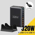 Essager 320W GaN Multi-Port Bordlader - 4x USB-A- og 4x Type-C-porter, EU-kontakt - Svart