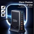 Essager 320W GaN Multi-Port Bordlader - 4x USB-A- og 4x Type-C-porter, EU-kontakt - Svart