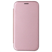 iPhone 15 Flip-deksel - Karbonfiber - Roségull