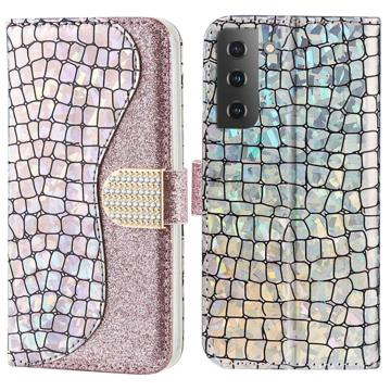 Croco Bling Series Samsung Galaxy S23 5G Lommebok-deksel - Roségull