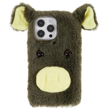 Fluffy Plush iPhone 14 Pro Hybrid-deksel - Grønn Gris