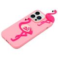 3D Cartoon iPhone 14 Pro TPU-deksel - Flamingo