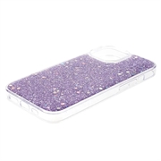 iPhone 15 Plus Glitter Flakes TPU-deksel - Lilla