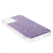 iPhone 15 Plus Glitter Flakes TPU-deksel - Lilla