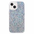 iPhone 15 Plus Glitter Flakes TPU-deksel - Sølv