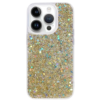 iPhone 15 Pro Glitter Flakes TPU-deksel - Gull