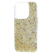 iPhone 15 Pro Glitter Flakes TPU-deksel - Gull