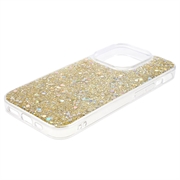 iPhone 15 Pro Glitter Flakes TPU-deksel - Gull