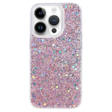 iPhone 15 Pro Max Glitter Flakes TPU-deksel - Rosa