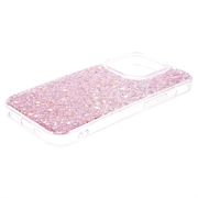 iPhone 15 Pro Max Glitter Flakes TPU-deksel - Rosa