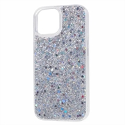 iPhone 15 Glitter Flakes TPU-deksel - Sølv