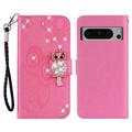 Google Pixel 8 Pro Uggle Rhinestone Lommebok-deksel - Varm Rosa