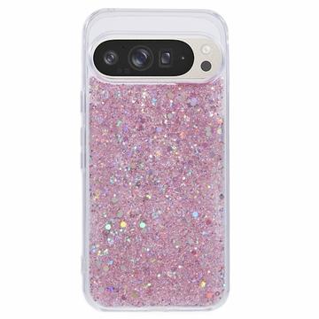 Google Pixel 9 Pro XL Glitter Flakes TPU-deksel - Rosa