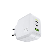 Green Cell GC PowerGaN 65W lader - 2x USB-C strømforsyning og 1x USB-A, Quick Charge 3.0-kompatibel - hvit