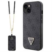 iPhone 15 Guess 4G Strass Triangle Metal Deksel med Crossbody-stropp