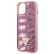 iPhone 15 Guess Rhinestones Triangle Metal Logo Deksel - Rosa